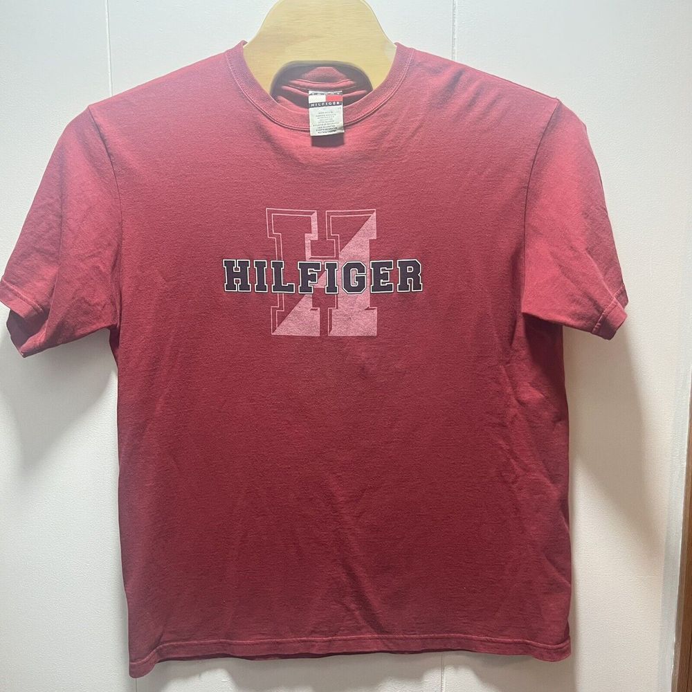Vintage Tommy Hilfiger Size Large T Shirt Made In USA Short Sleeve Red
